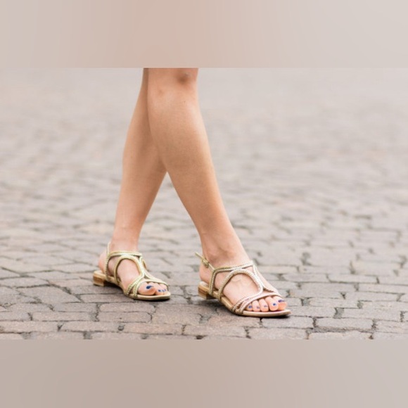 Stuart Weitzman gold leather chain ‘Samoa’ sandals W/5.5 - Picture 3 of 8